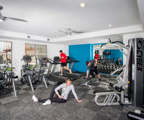 Fitness center at 23 Twenty Lincoln student apartments