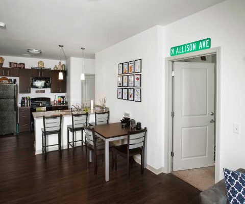 Kitchen and dining area in a 23 Twenty Lincoln unit