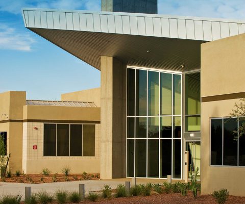 Reconstructed front entry at Climatec corporate office