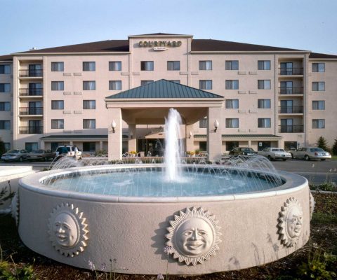 Fountain at Courtyard Marriott hotel