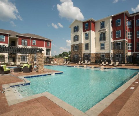 Pool at The Den student apartments