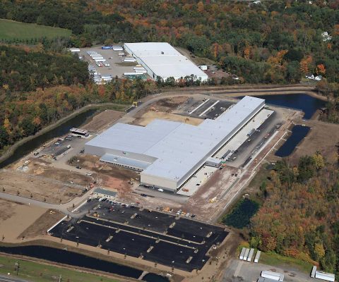 Aerial view of FedEx distribution facility in Windsor, CT