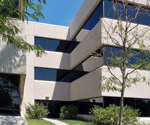 Precast and glass exterior of Medline Industries headquarters