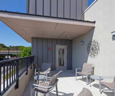 Roof top seating area at Mercy Housing at Mercy Park