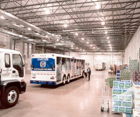 Interior view of loading docks at Joseph Mullarkey Distributors distribution facility