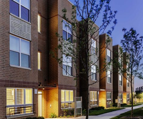 Park Place apartments at night